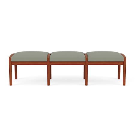Lesro Lenox Wood 3 Seat Bench Wood Frame, Cherry, OH Eucalyptus Upholstery LW3001